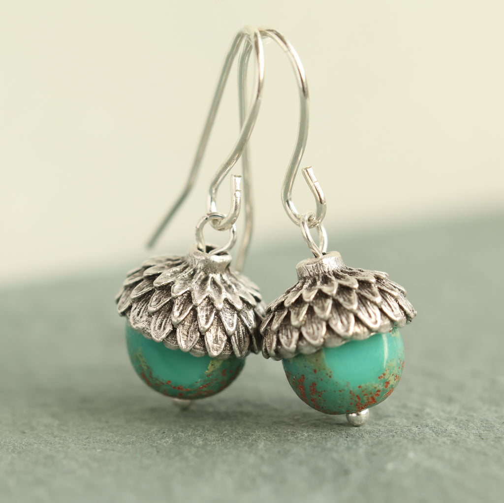Turquoise Silver Acorn Earrings - Main Image
