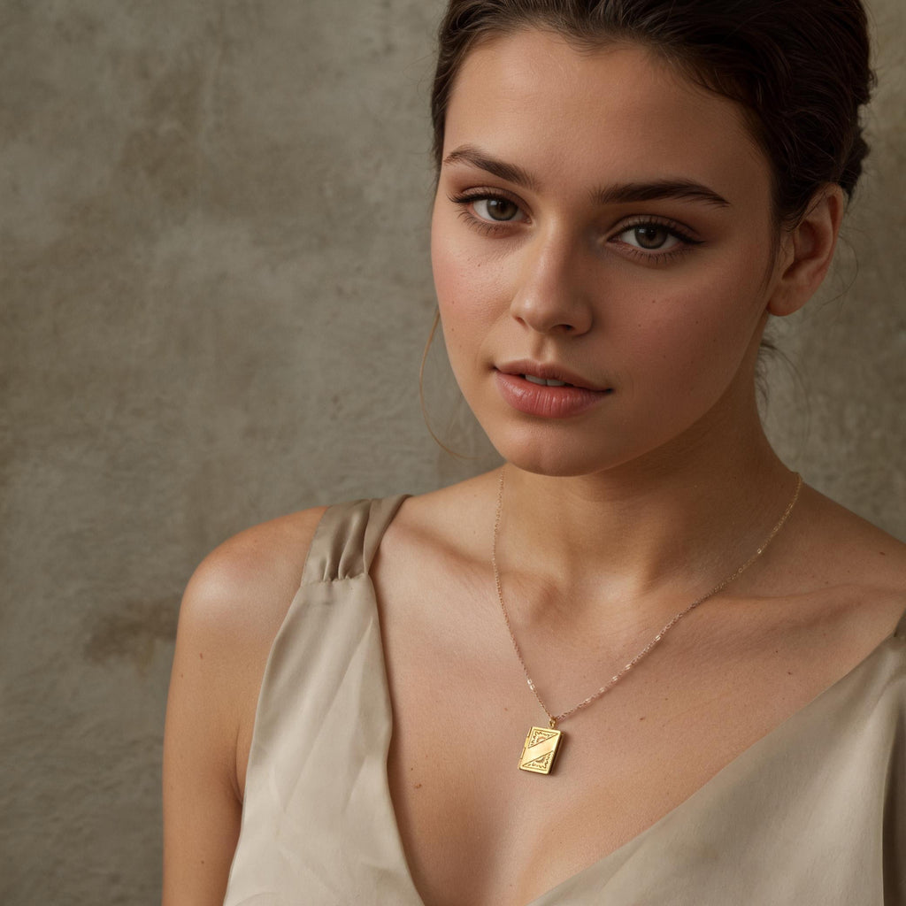 Gold Brass Banner Book Locket Necklace (WS) - Necklaces