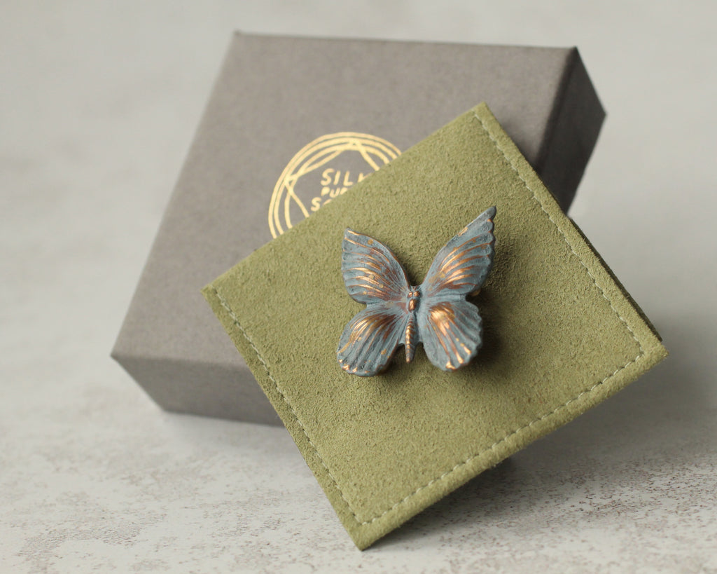 Grey & Copper Butterfly Brooch (WS) - Brooches & Pins