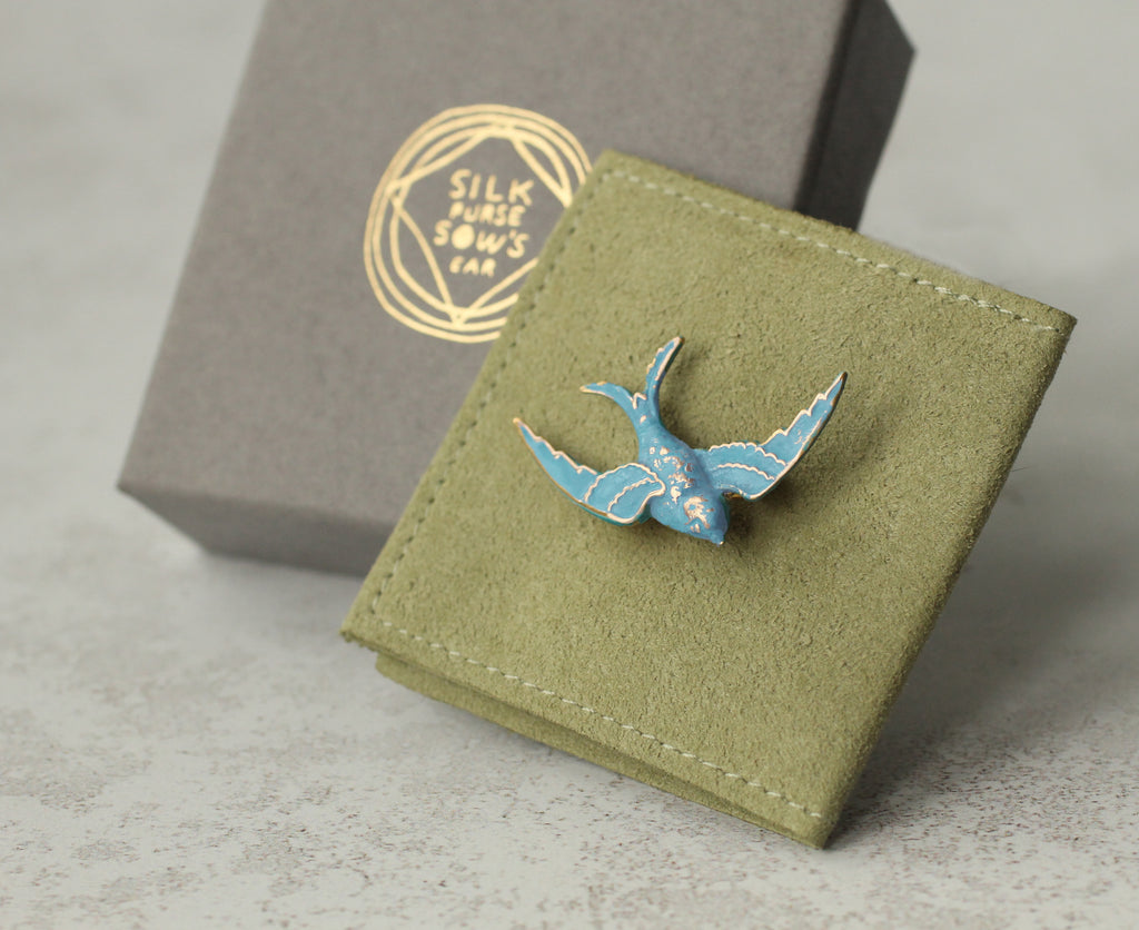 Blue Swallow Bird Brooch (WS) - Brooches & Pins