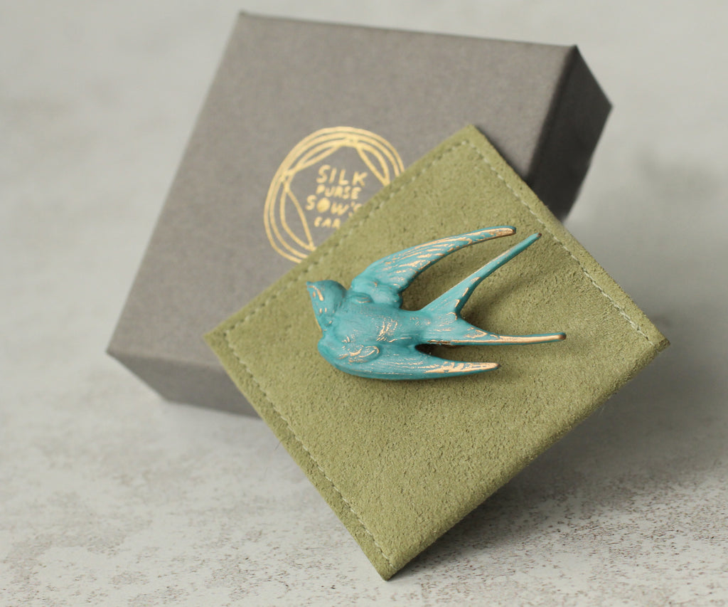 Blue Bird Swallow Brooch Pin - Brooches & Pins