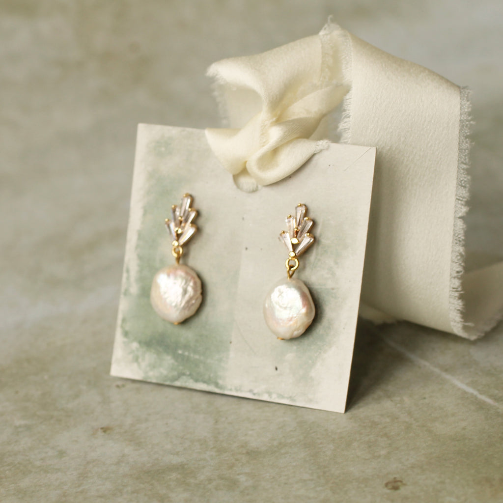 Crystal Chrysler Freshwater Pearl Drop Earrings (WS) - Earrings