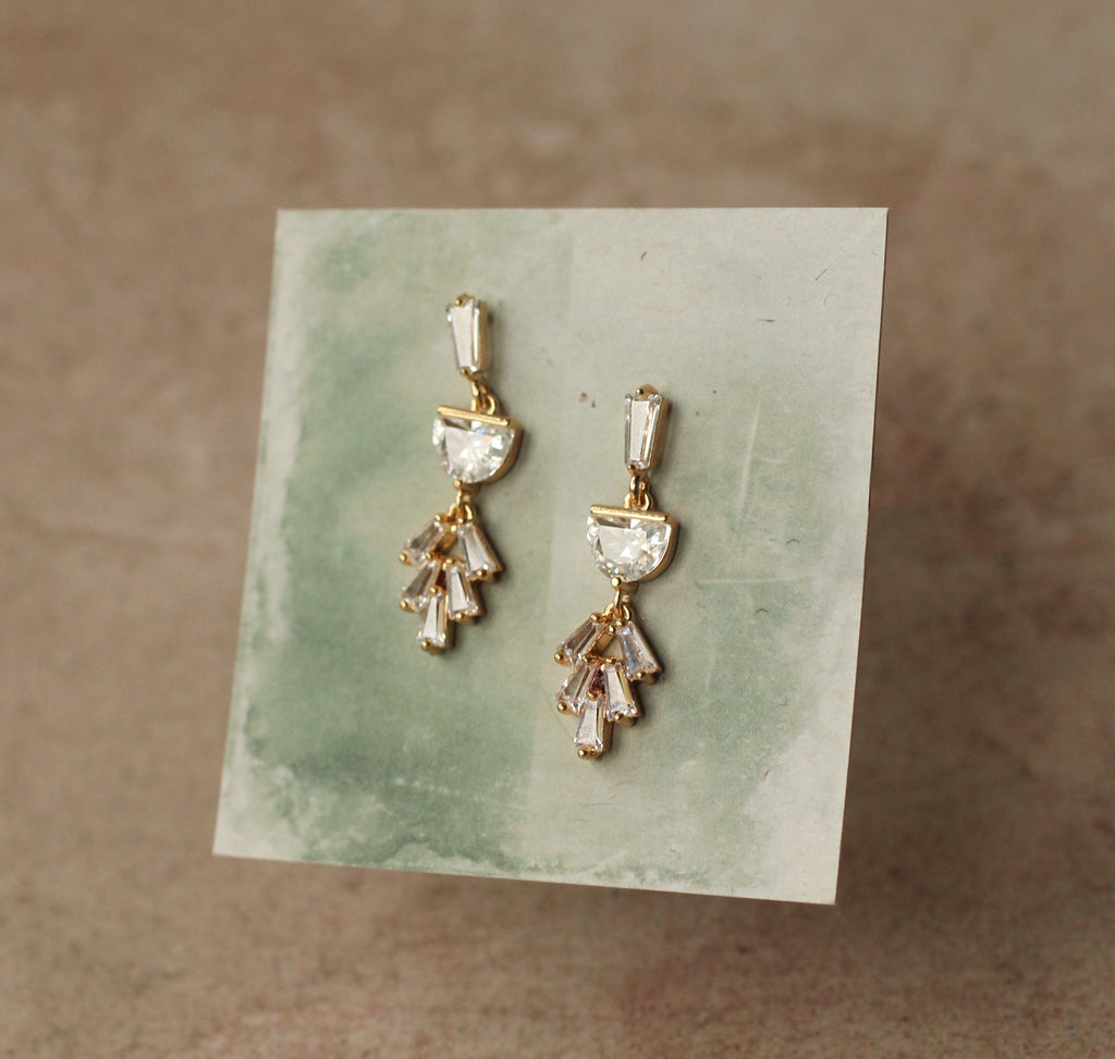 Art Deco Bridal Moon Drop Earrings - Earrings