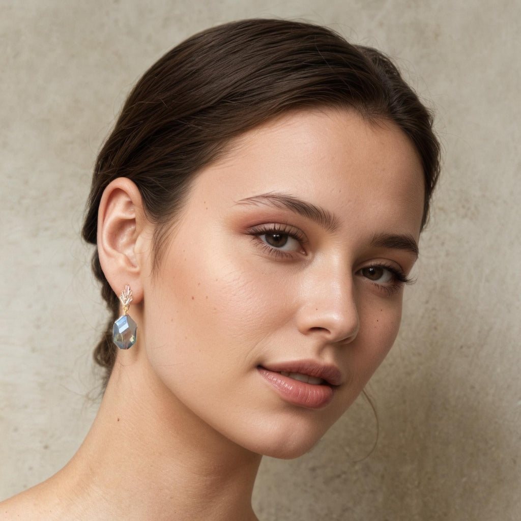 Labradorite Crystal Art Deco Drop Earrings (WS) - Earrings