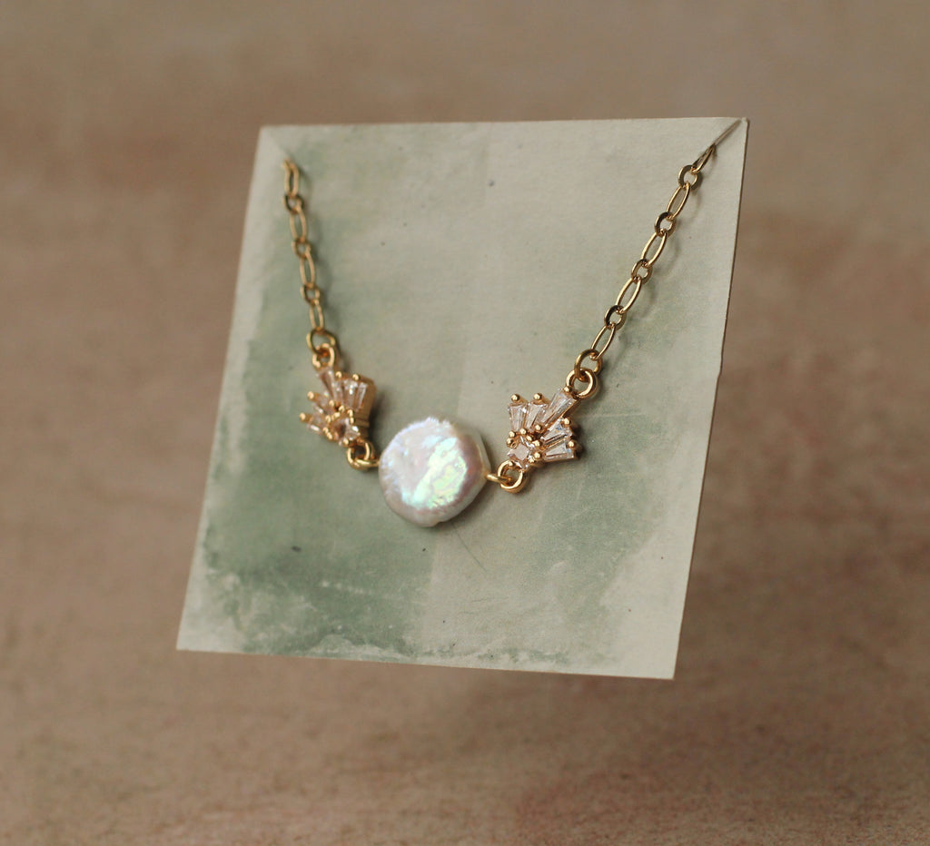 Art Deco Pearl Crystal Necklace (WS) - Necklaces