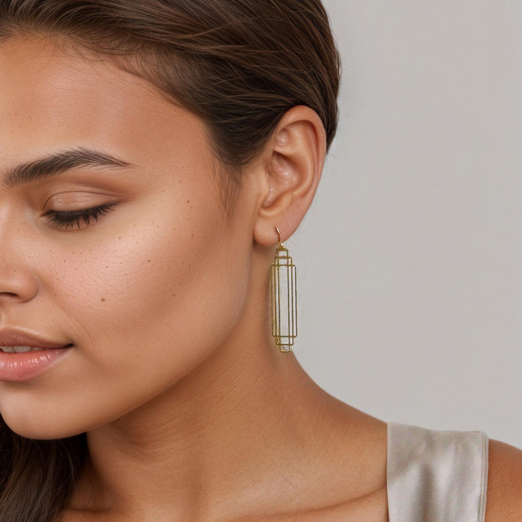 Art Deco Gold Rectangle Earrings (WS) - Earrings