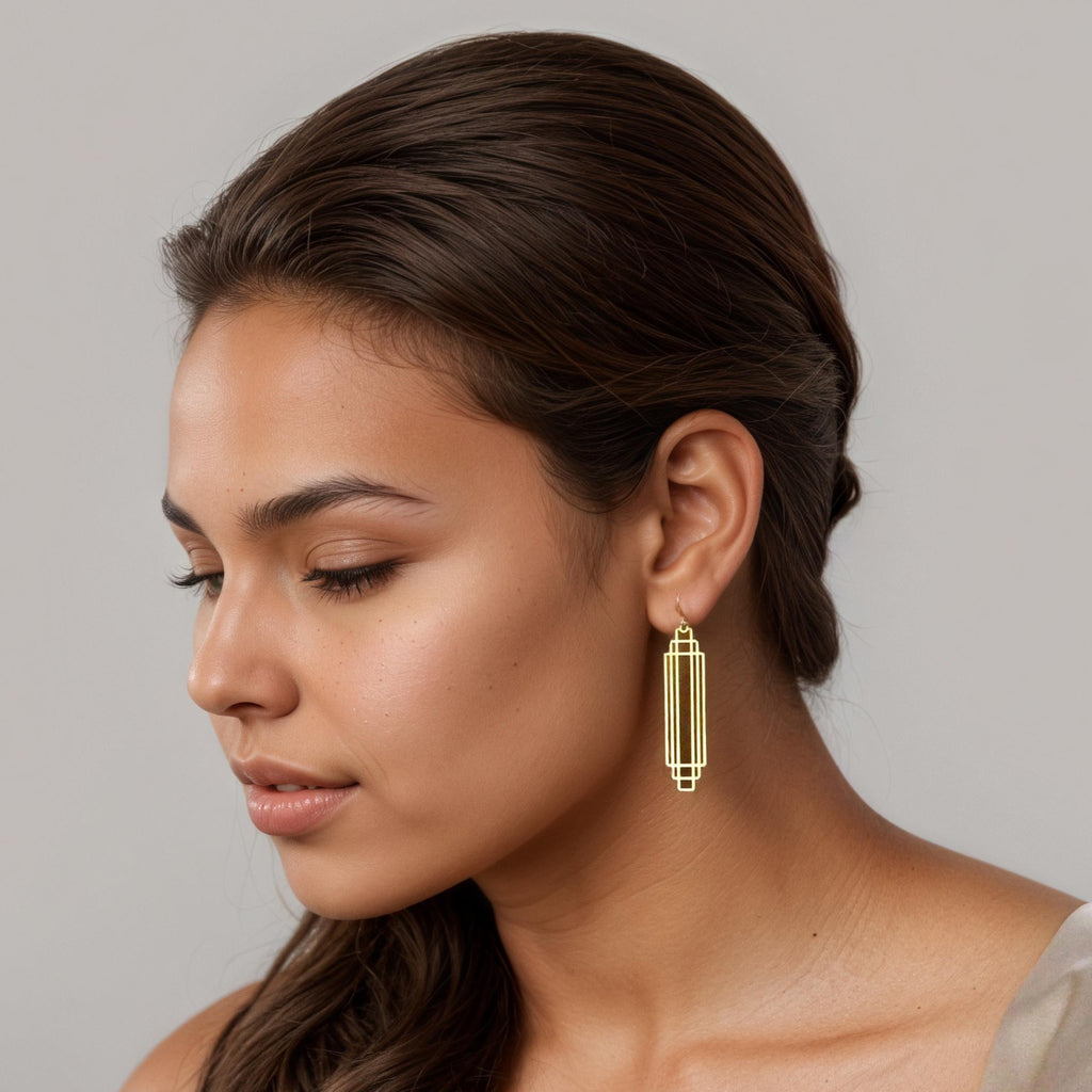 Art Deco Gold Rectangle Earrings (WS) - Earrings