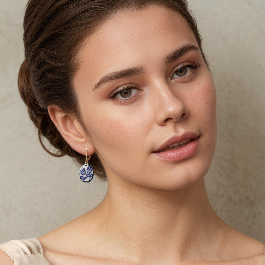 Oval Blue Tulip Earrings (WS) - Earrings