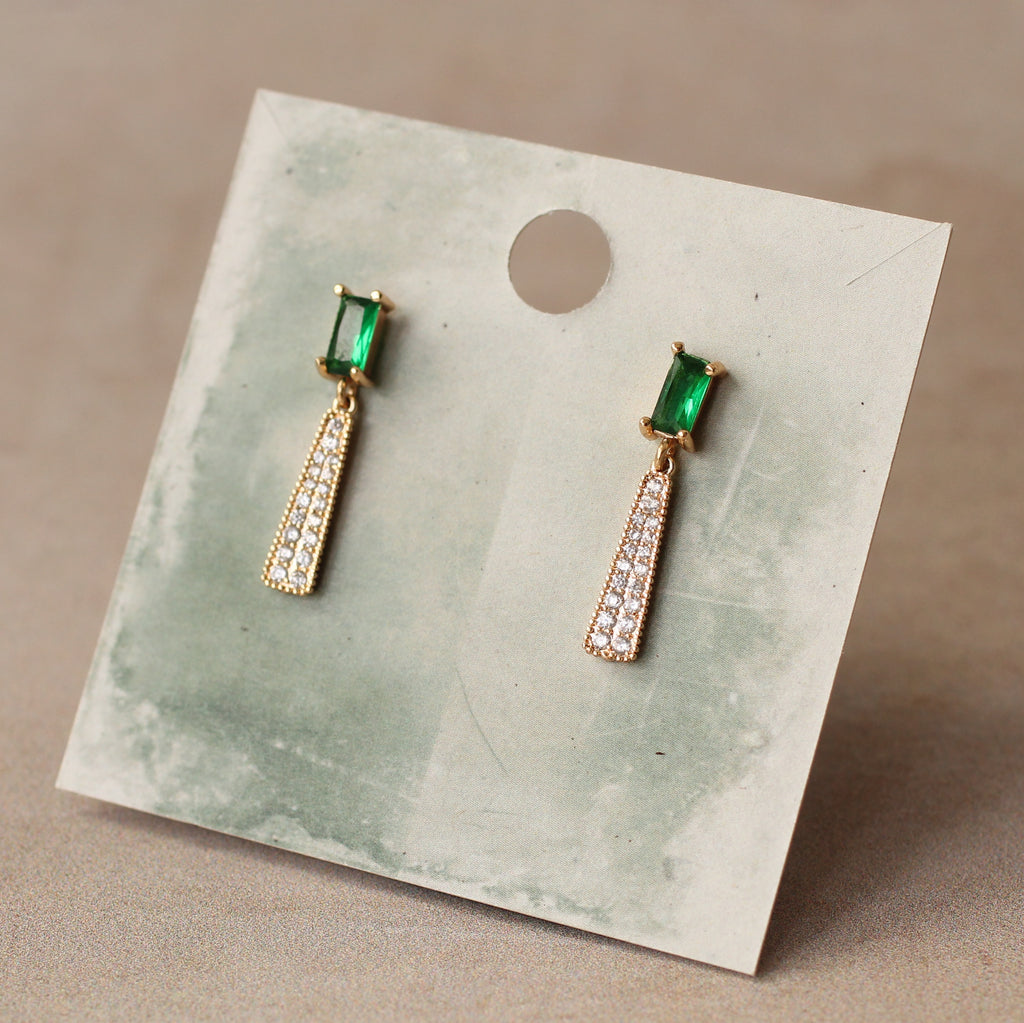 Emerald Crystal Drop Earrings (WS) - Earrings