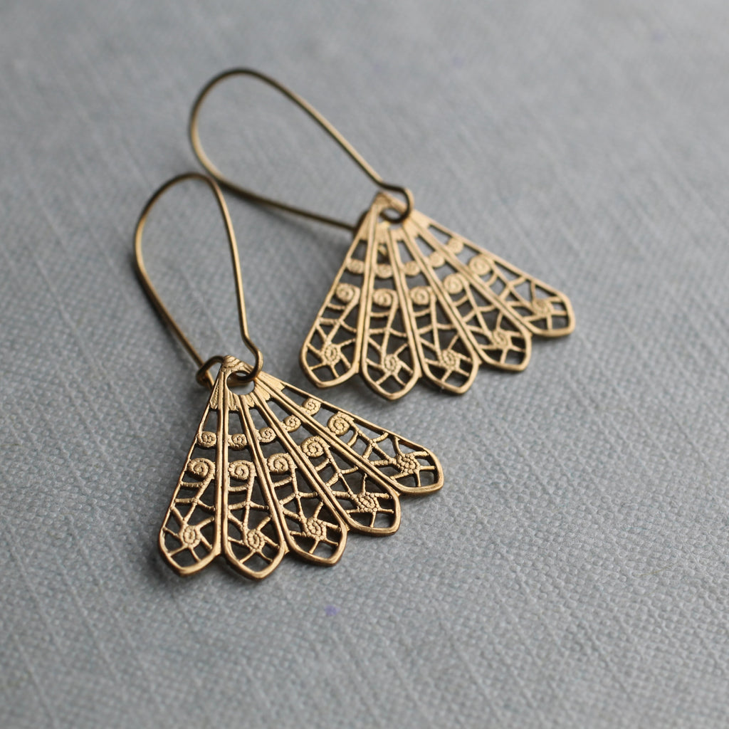 Gold Lace Fan Earrings - 