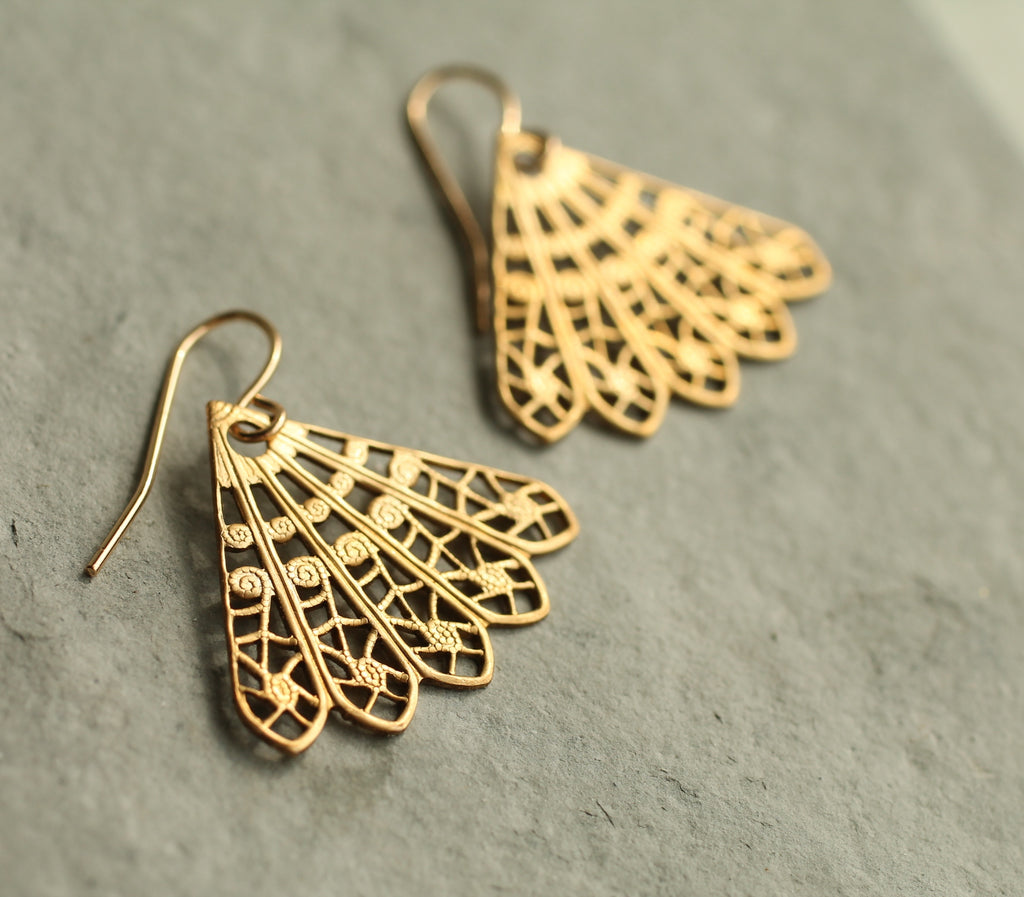 Gold Lace Fan Earrings (WS) - Earrings