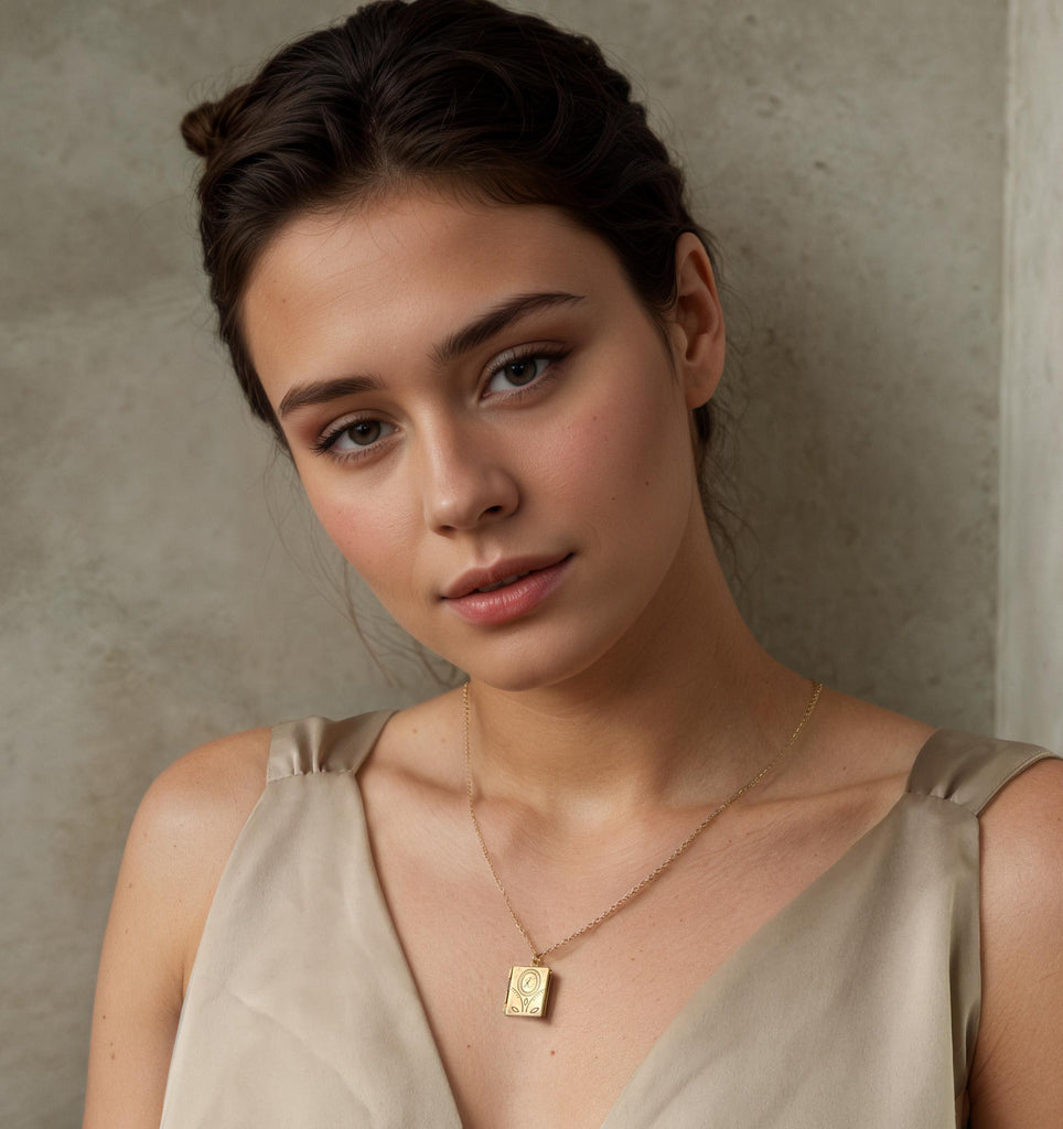 Flower Book Locket Necklace (WS) - Necklaces