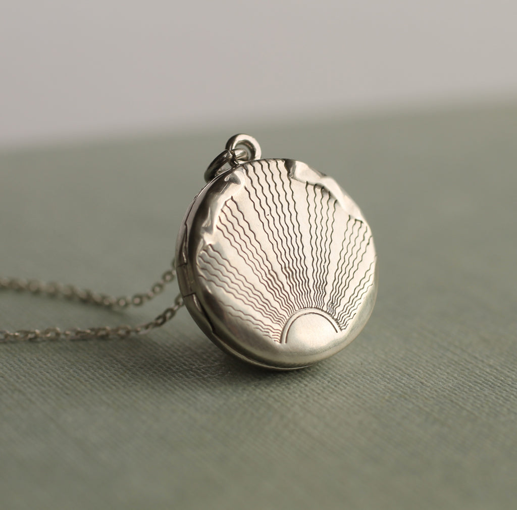 Art Deco Sterling Silver Sunburst Locket - Necklaces