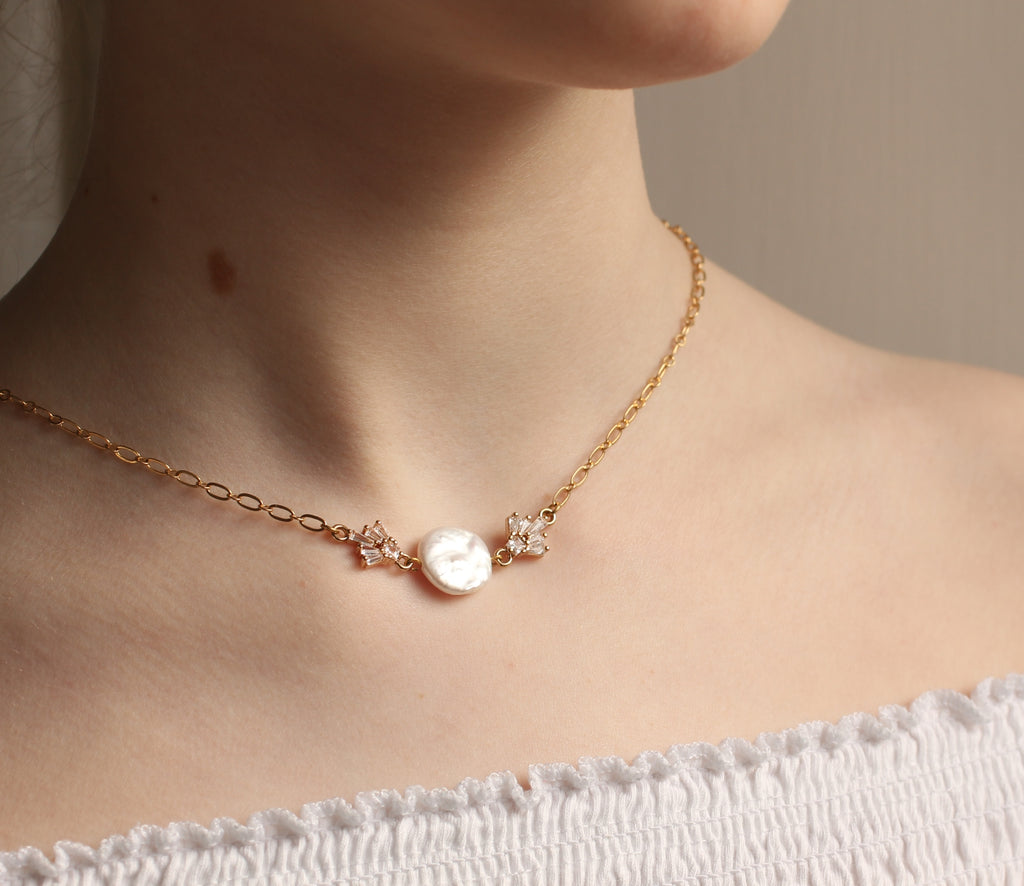 Art Deco Pearl Crystal Necklace - Necklaces