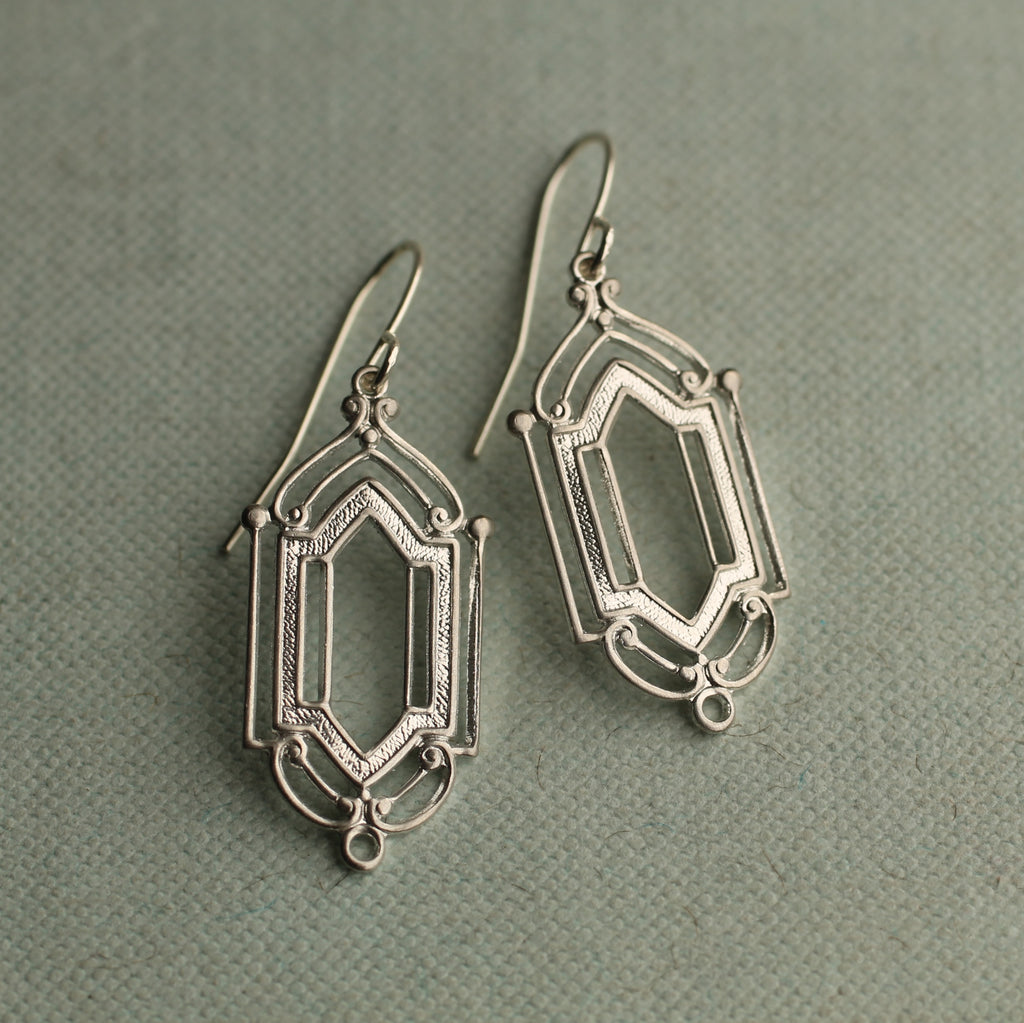 Silver Art Deco Drop Earrings - Earrings