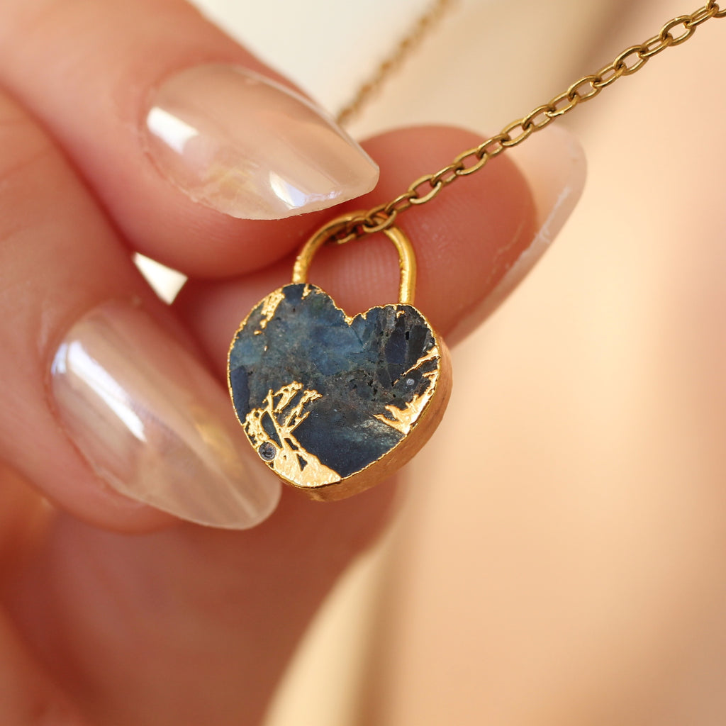 Padlock Heart Gemstone Necklace - Necklaces