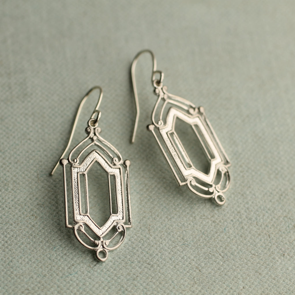 Silver Art Deco Drop Earrings - Earrings