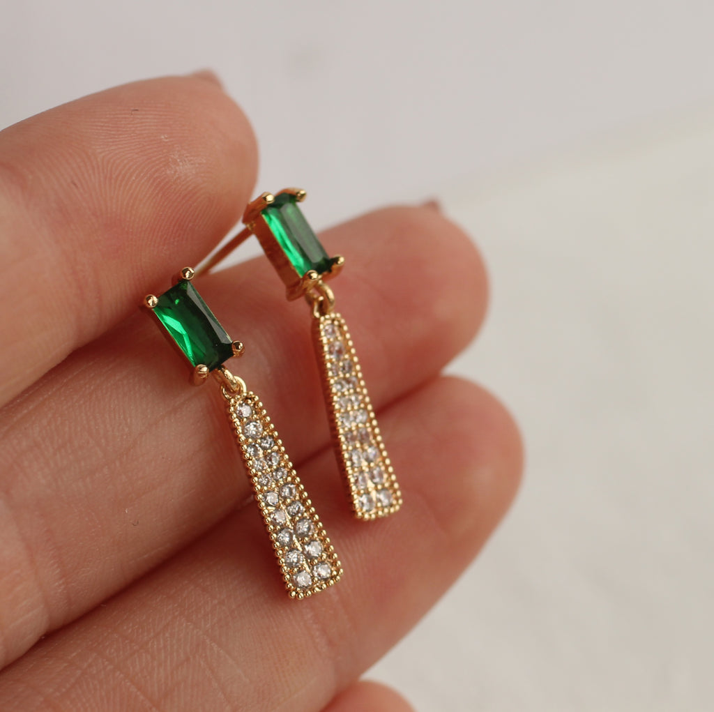 Emerald Crystal Drop Earrings - Earrings