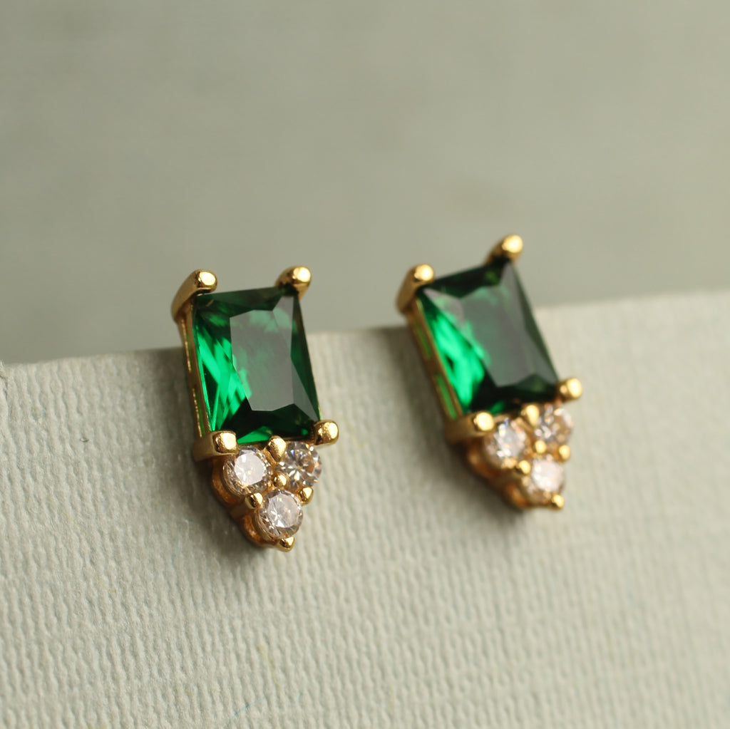 Art Deco Emerald Pyramid Stud Earrings - Earrings