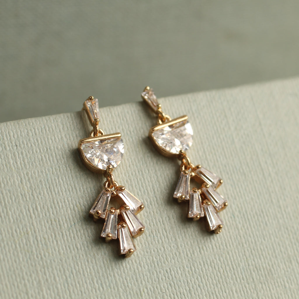 Art Deco Bridal Moon Drop Earrings - Earrings