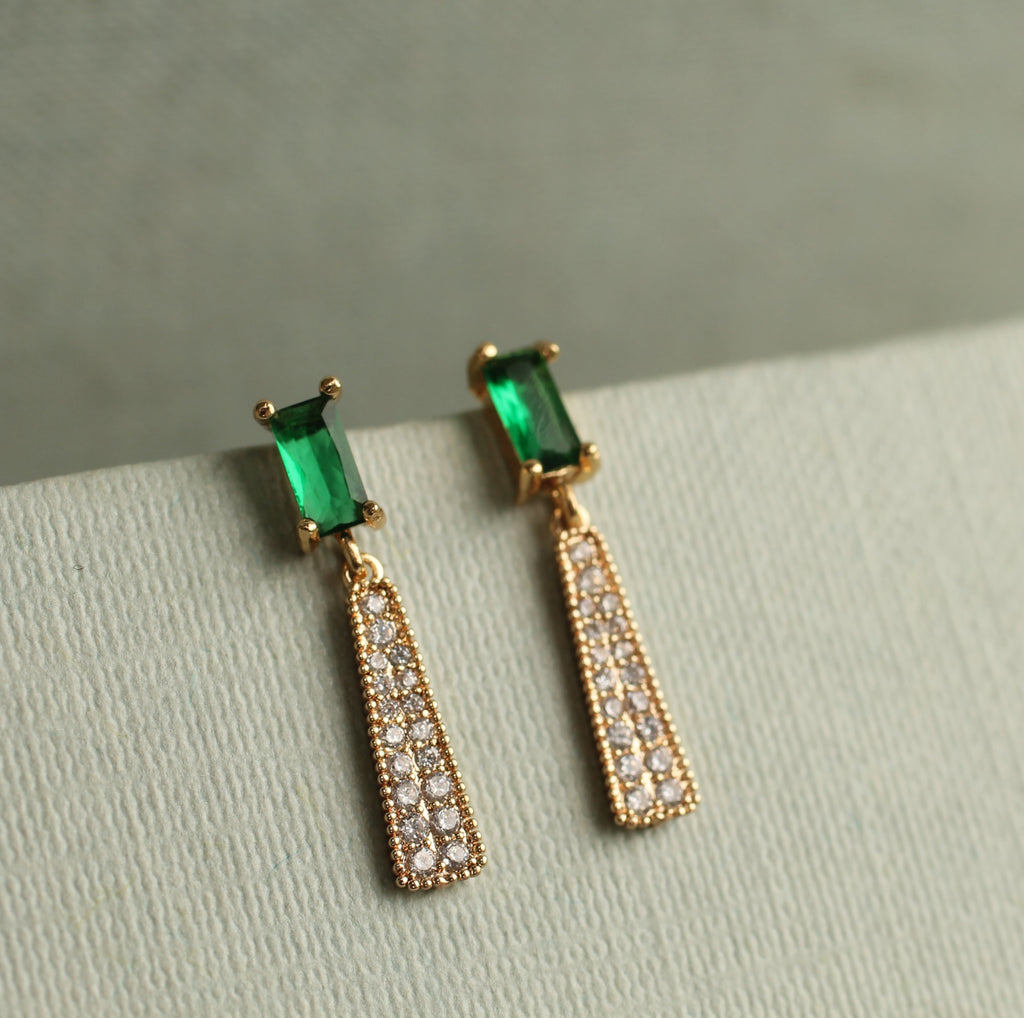 Emerald Crystal Drop Earrings - Earrings