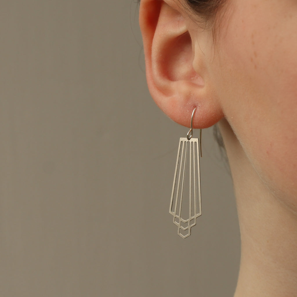 Silver Art Deco Cut Earrings - 