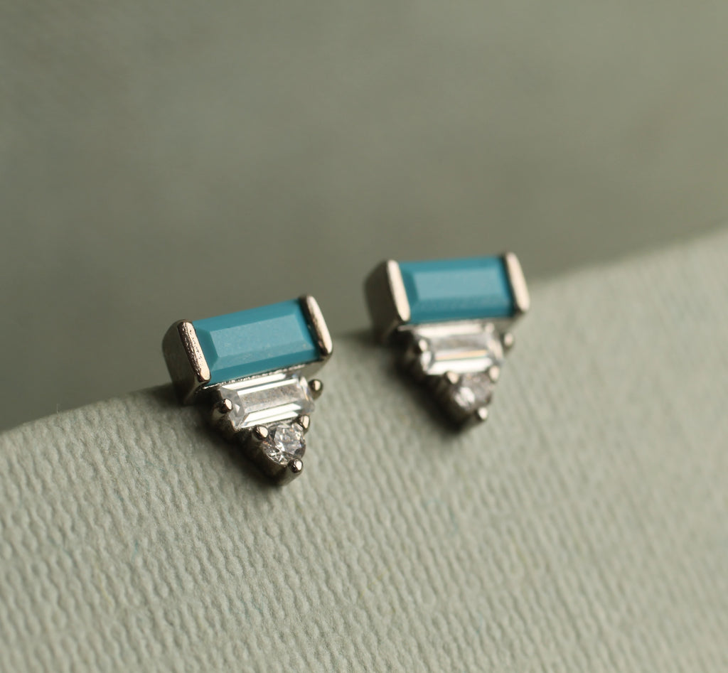 Art Deco Turquoise Pyramid Stud Earrings - Earrings