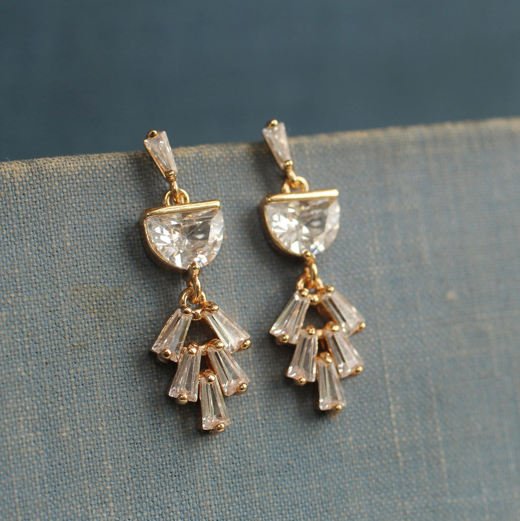 Art Deco Bridal Moon Drop Earrings - Earrings