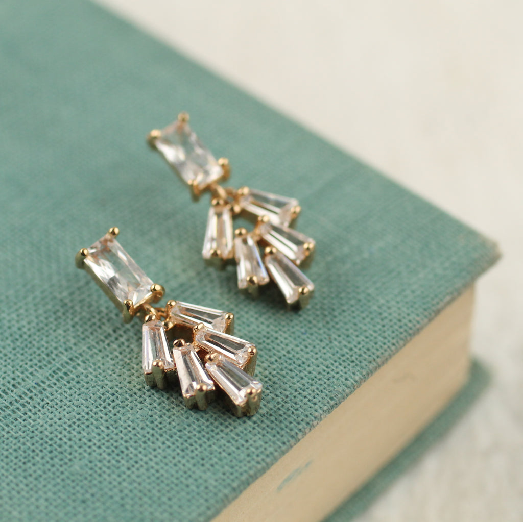 Art Deco Crystal Chrysler Baguette Earrings - Earrings