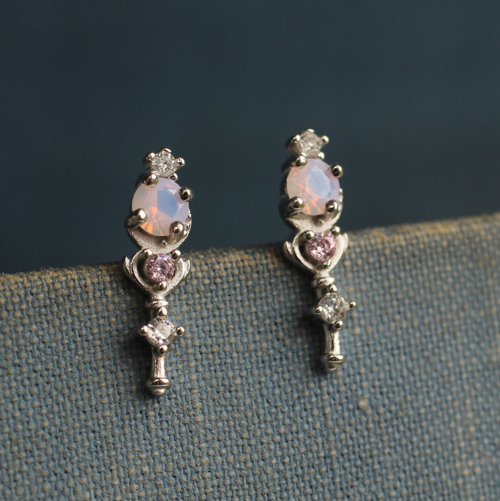 Pink Opal Sterling Silver Sceptre Stud Earrings - Earrings