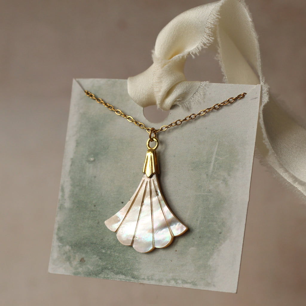 Mother Of Pearl Art Deco Fan Necklace - Necklaces