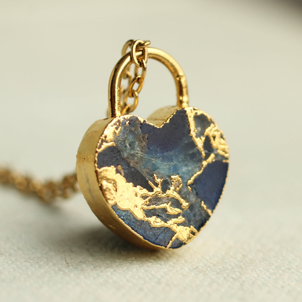Padlock Heart Gemstone Necklace - Necklaces
