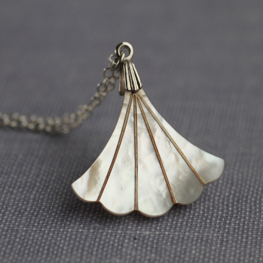 Mother Of Pearl Art Deco Fan Necklace - Necklaces