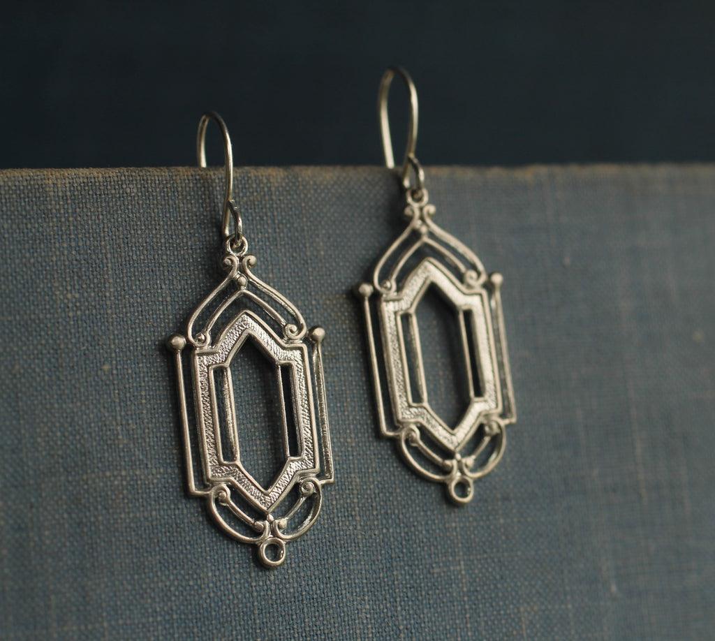 Silver Art Deco Drop Earrings - Earrings