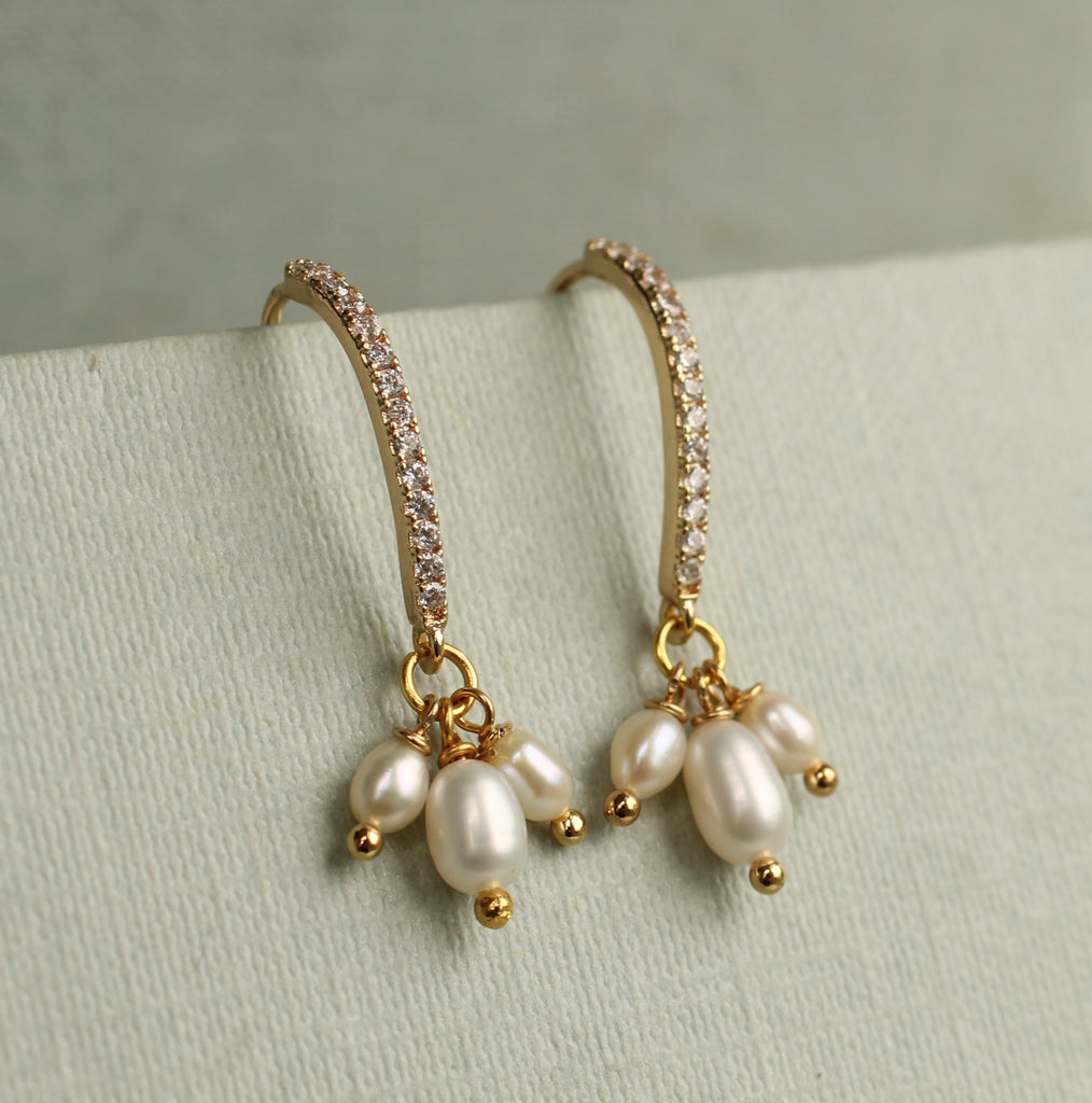 Freshwater Pearl and Gold Trio Bridal Earrings - Earrings