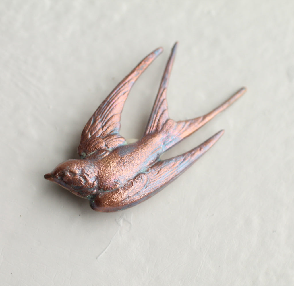 Rosy Swallow Bird Brooch - 