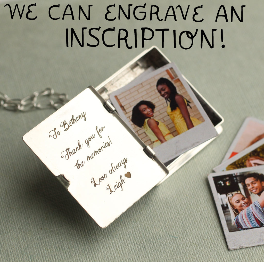 Silver Polaroid Photo Locket Necklace with Engraving - 
