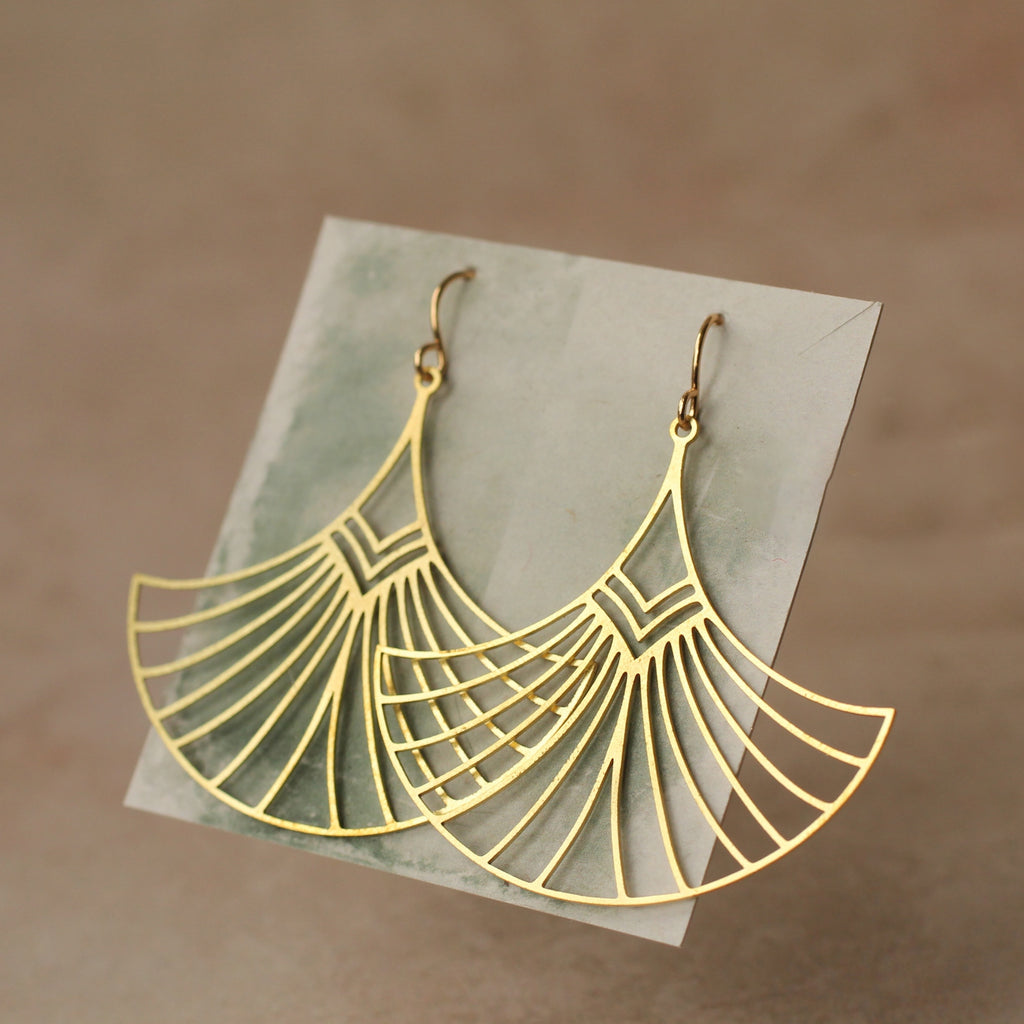 Art Deco Gold Aztec Earrings (WS) - Earrings