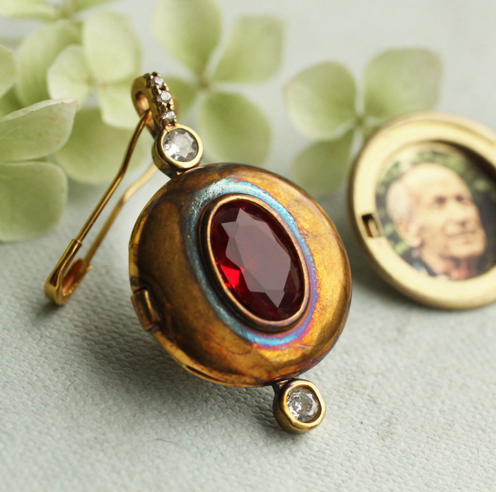 Art Deco Ruby Jewel Locket Pin - Brooches & Pins
