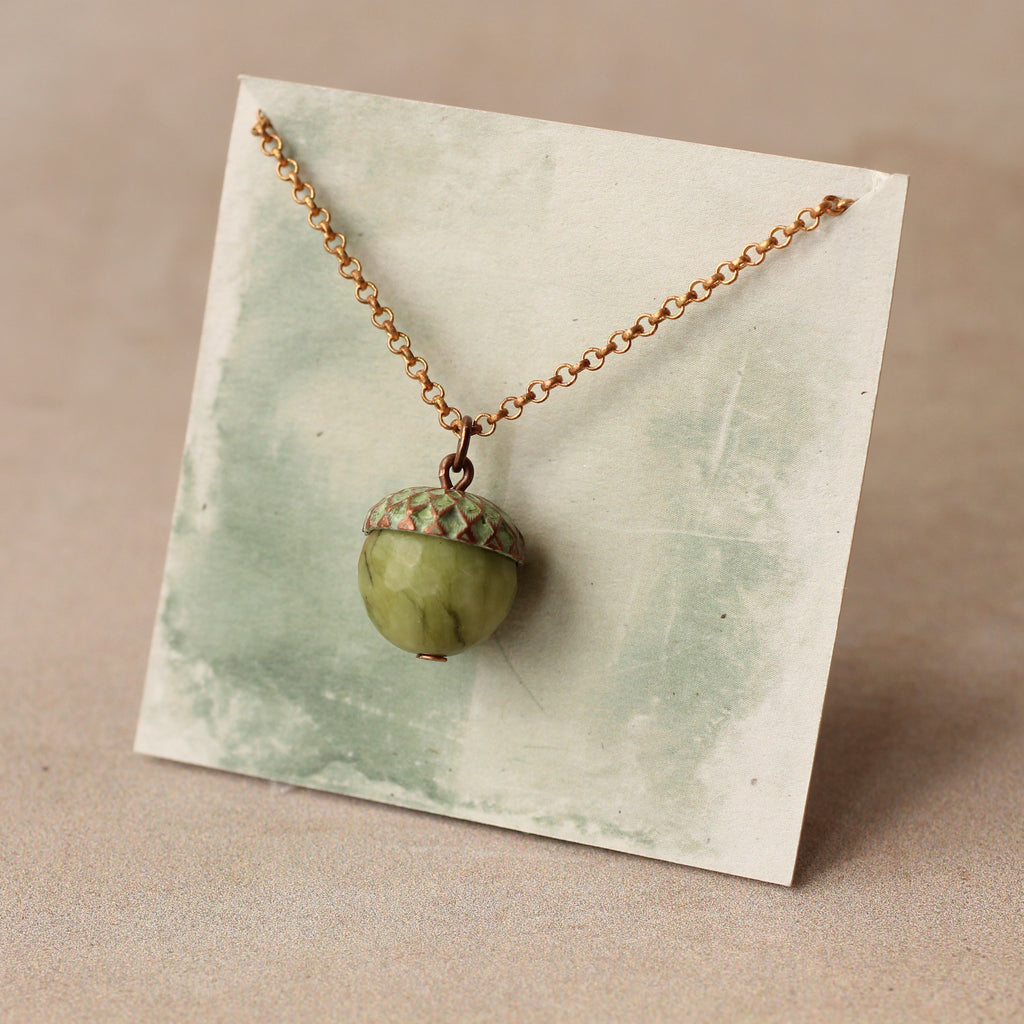 Olive Acorn Necklace (WS) - Necklaces
