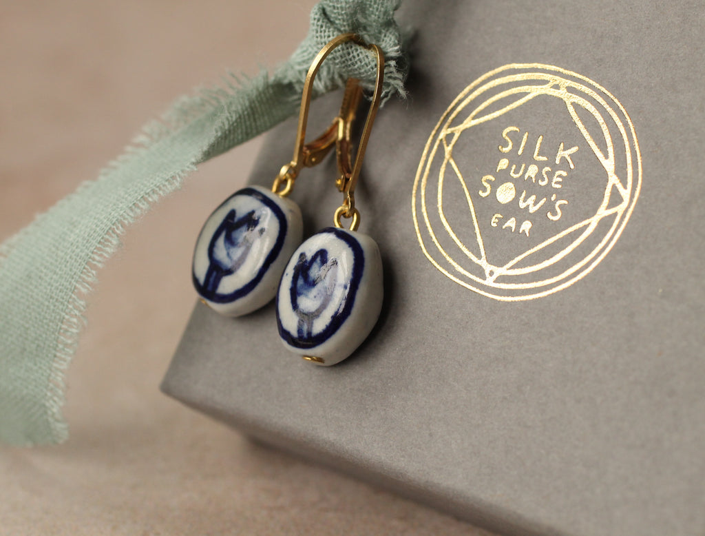 Blue Delft Tulip Earrings (WS) - Earrings