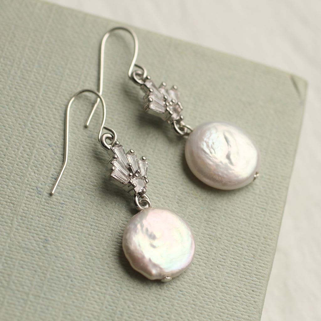 Silver Art Deco Crystal Pearl Earrings - Earrings