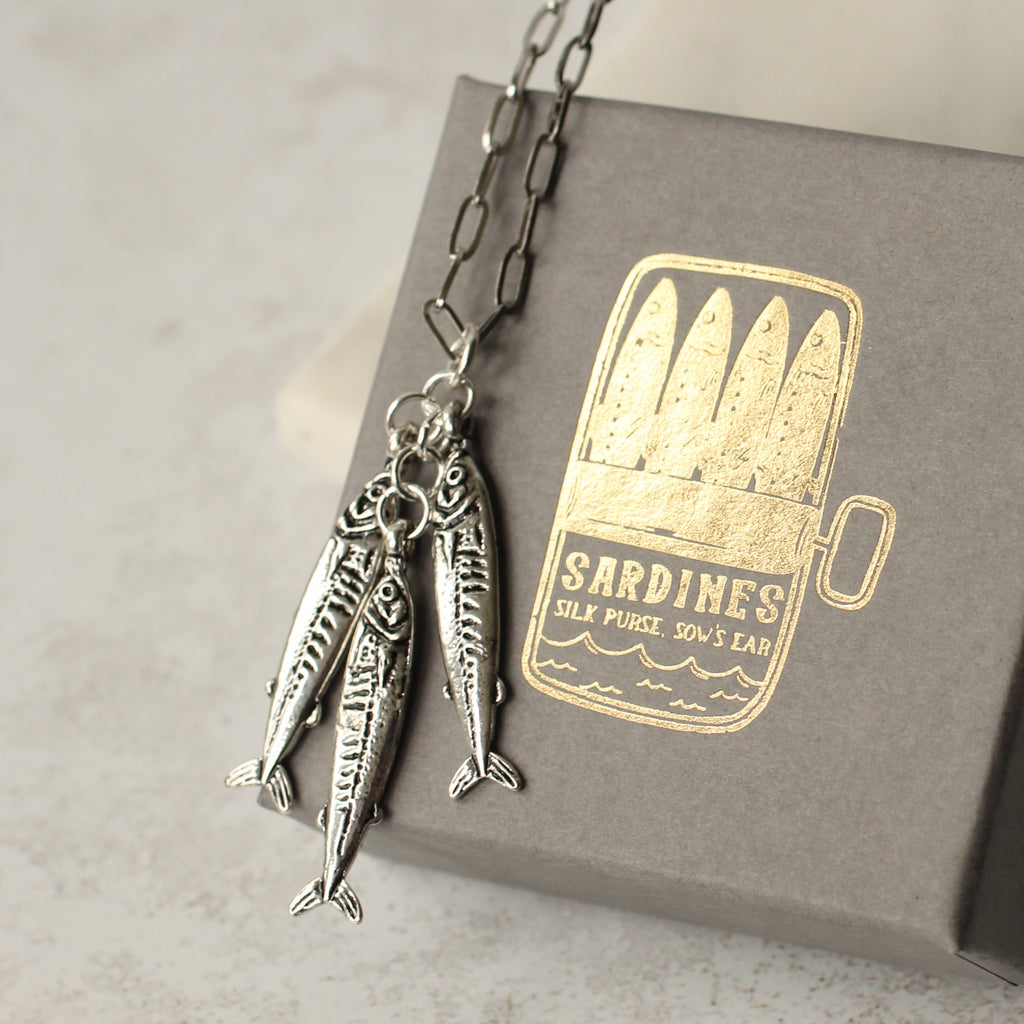 Silver Sardine Fish Necklace - Necklaces