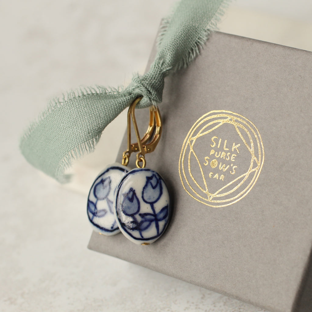 Oval Blue Tulip Earrings (WS) - Earrings