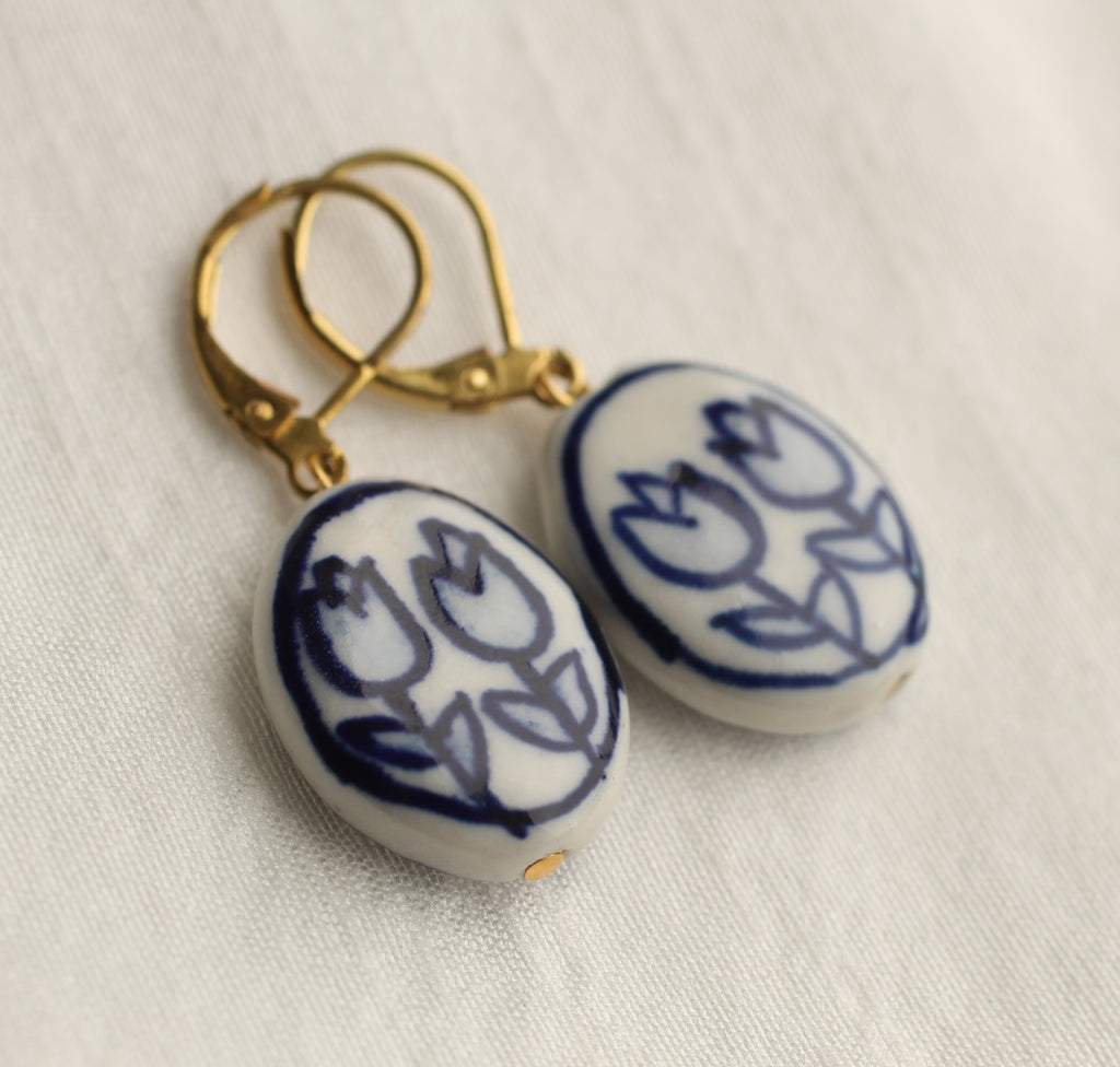 Oval Blue Tulip Earrings - Earrings