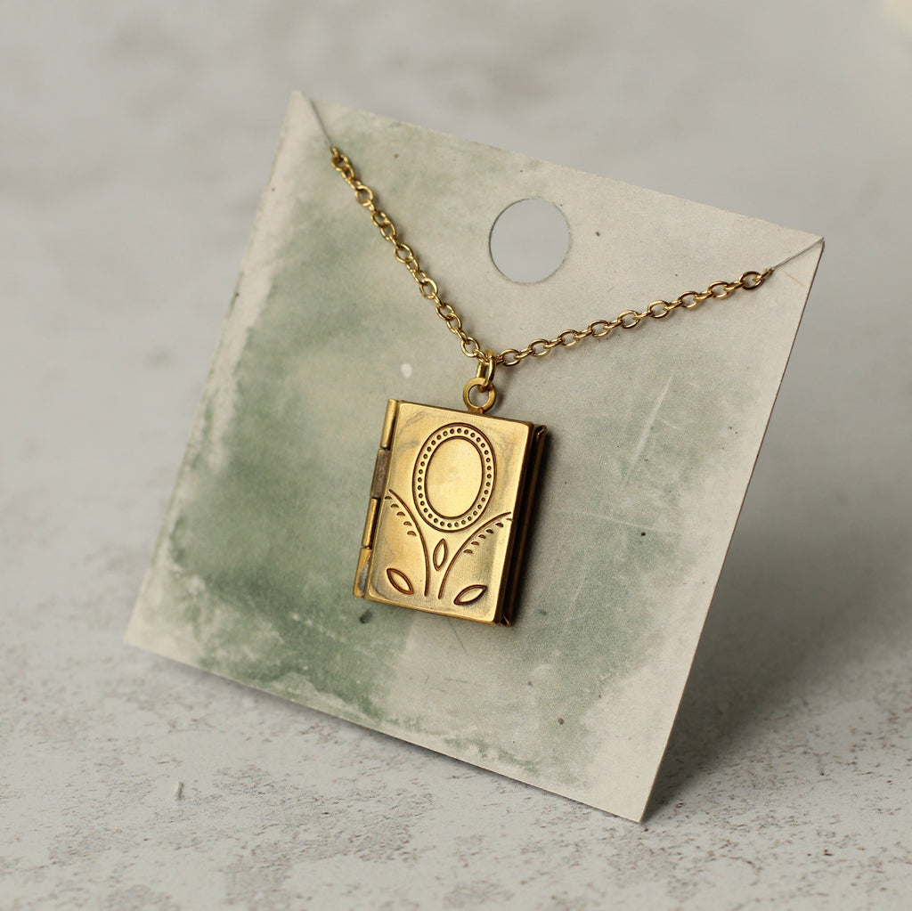 Flower Book Locket Necklace (WS) - Necklaces