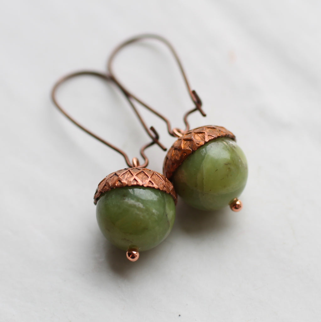 Olive Acorn Earrings - Earrings