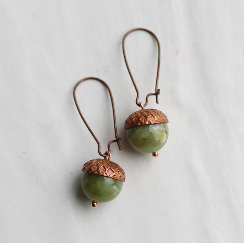 Olive Acorn Earrings - Earrings