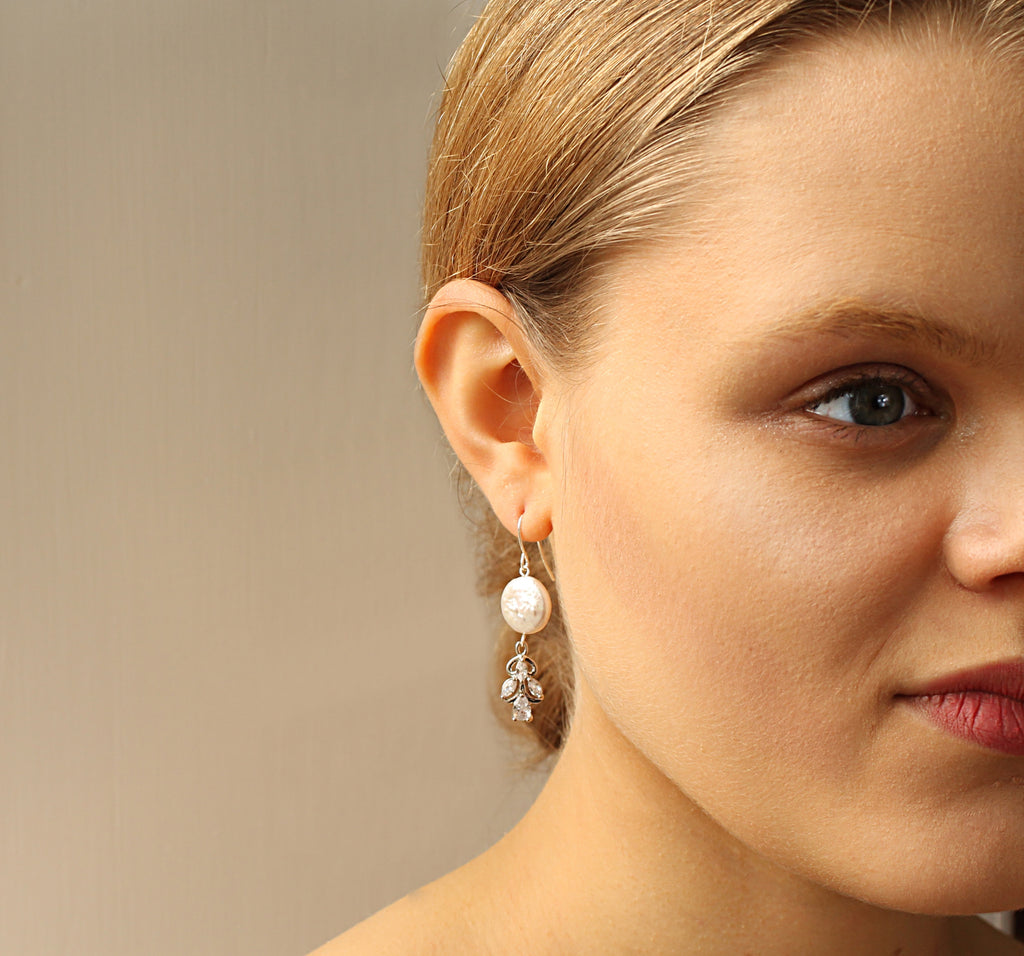 Silver Pearl Nouveau Jewel Earrings - 