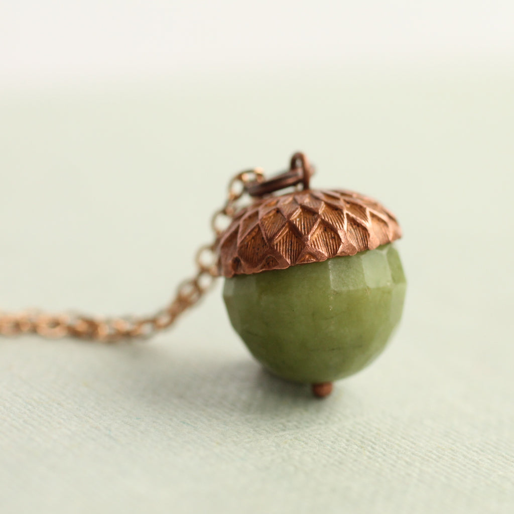 Faceted Olive Acorn Necklace - Necklaces